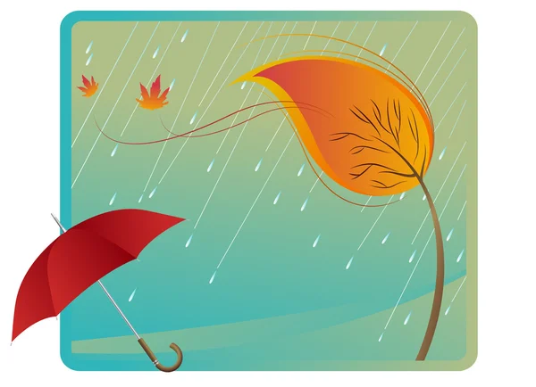 Umbrella and leafs — Stock Vector