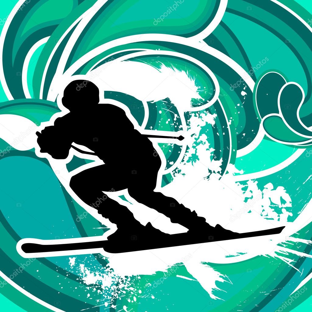 Skier with blue background
