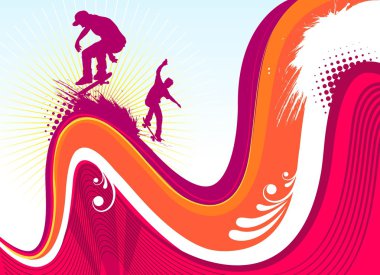 Skaters with wave background clipart