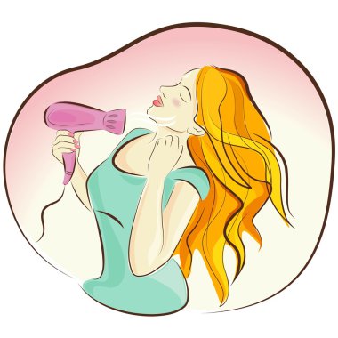 Girl drying hair clipart