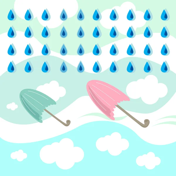 Regen und Regenschirm — Stockvektor