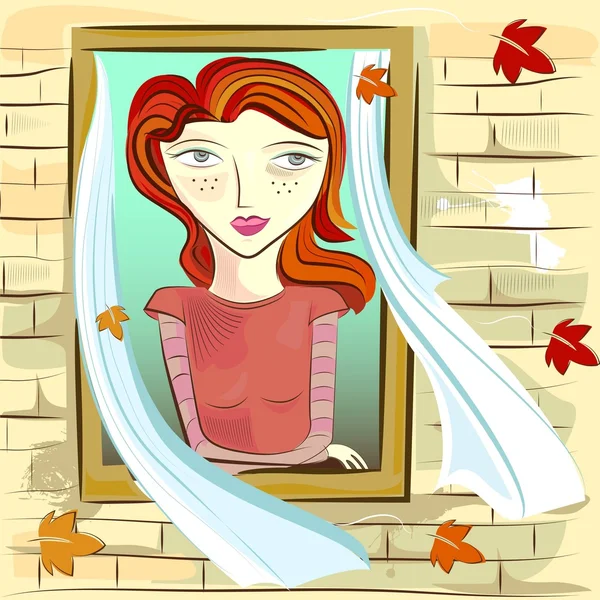 Κορίτσι και το παράθυρο — Διανυσματικό Αρχείο