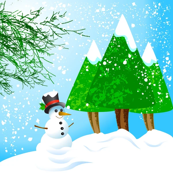 Boneco de neve e árvores — Vetor de Stock