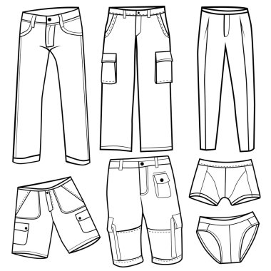 Men s trousers, short and underwear set clipart