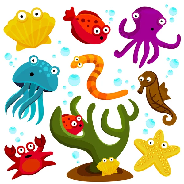 Criaturas do mar dos desenhos animados — Vetor de Stock