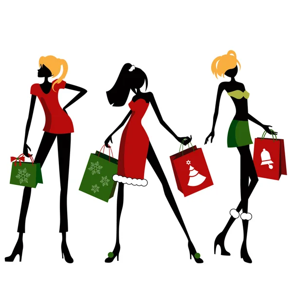 Χριστούγεννα ψώνια γυναίκα — Διανυσματικό Αρχείο