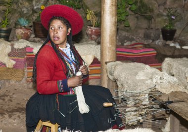 Peruvian woman weaving clipart