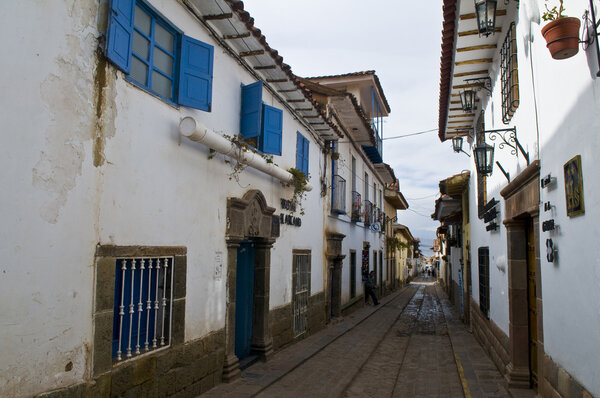 Old narrow street in the center of Cusco Peru