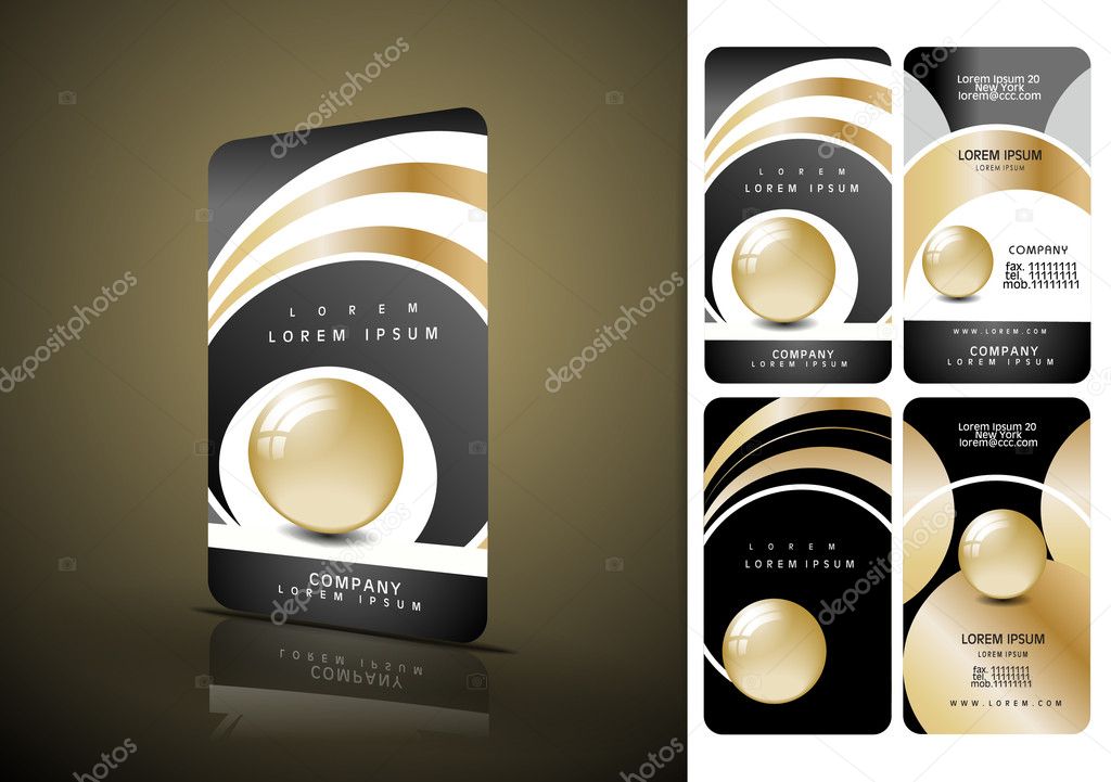 Vertical black and golden business cards
