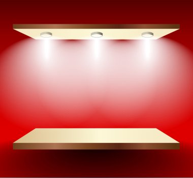 Shelf with lights on red wall clipart