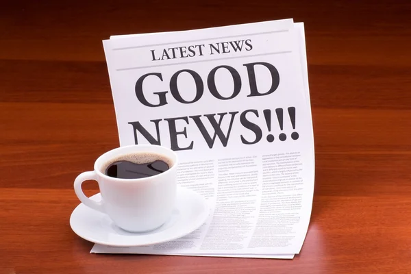 The newspaper LATEST NEWSwith the headline GOOD NEWS!!! — Stock Photo, Image