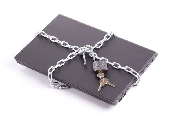 Laptop security chain and open padlock — Stock Photo, Image