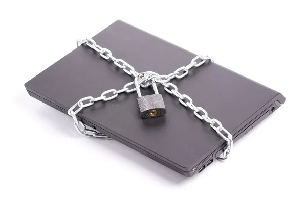 Laptop security chain and closw padlock — Stock Photo, Image