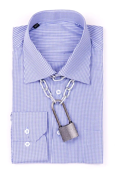 Blue shirt with a padlock and chain — Stock Photo, Image