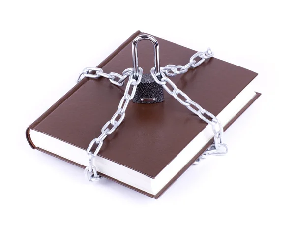 Brown book, chain and padlock — Stock Photo, Image