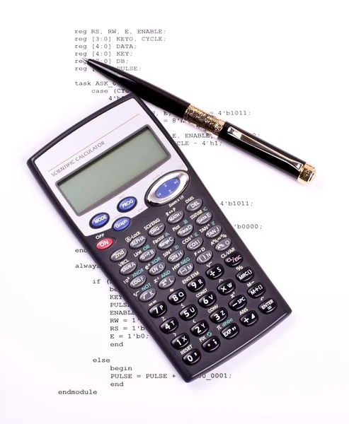 Programa, pluma y calculadora —  Fotos de Stock