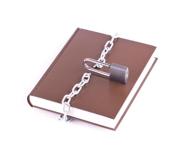 Brown book, padlock and the torn chain — Stock Photo, Image