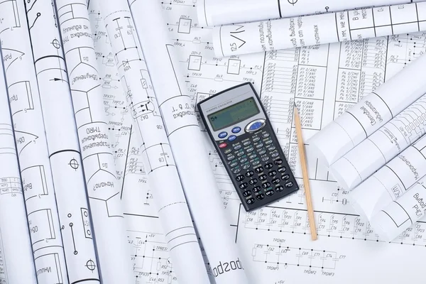 Drawing & calculator — Stock Photo, Image