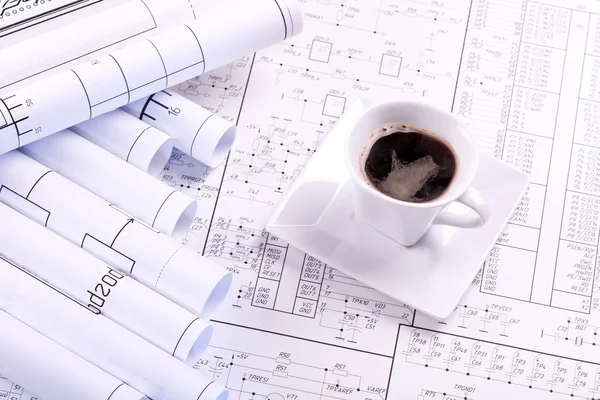 Kopp kaffe och ritning — Stockfoto