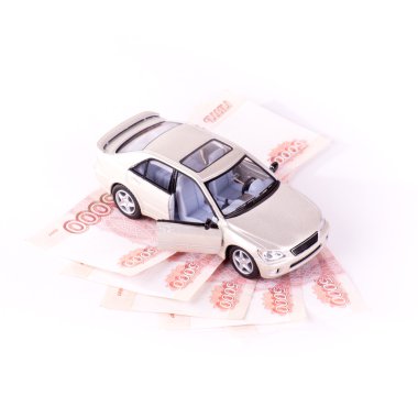 Model cars and five banknotes clipart