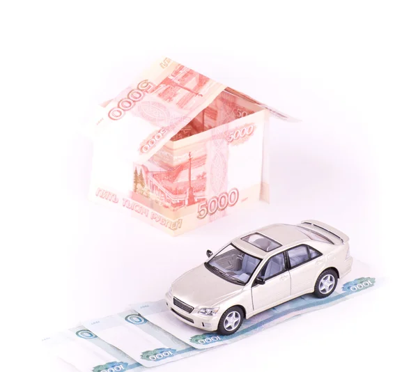 汽车模型和方式与房子的钱 — 图库照片