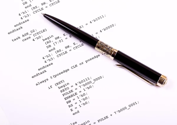 Parte do programa de computador e caneta — Fotografia de Stock