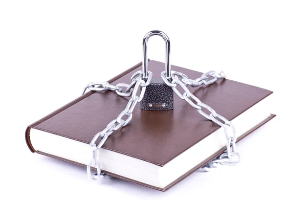Brown book, chain and padlock — Stock Photo, Image
