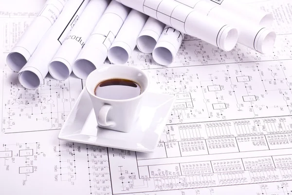 Tasse Kaffee und Zeichnung — Stockfoto