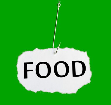 Word FOOD on a fishing hook clipart