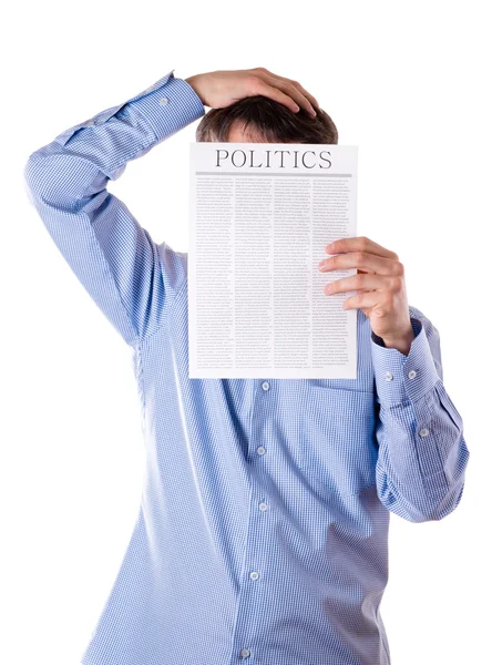 Férfi újságot felirat politika — Stock Fotó