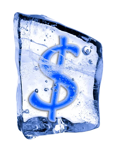 冻结在冰里的标志美元 — 图库照片