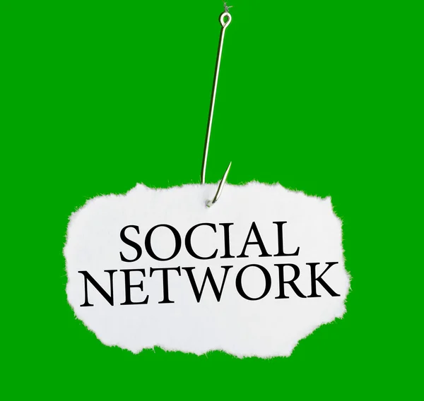 Word SOCIAL NETWORK on a fishing hook — Stock Photo, Image
