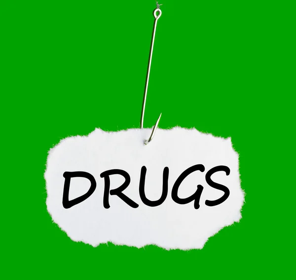 Word DRUGS on a fishing hook — Stock Photo, Image