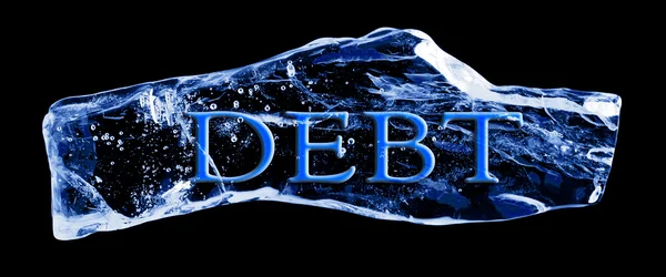 Word DEBT frozen in the ice — Stock Photo, Image