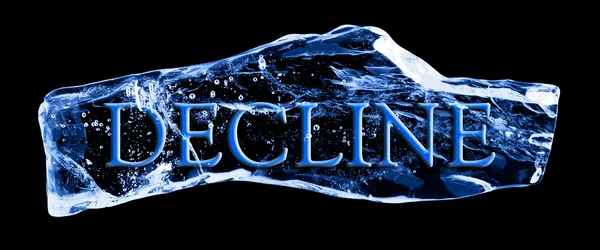 Слово DECLINE заморожено во льду — стоковое фото