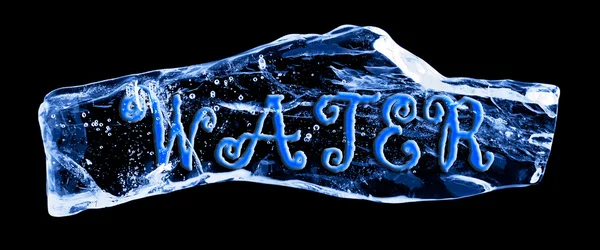 Palavra ÁGUA congelada no gelo — Fotografia de Stock