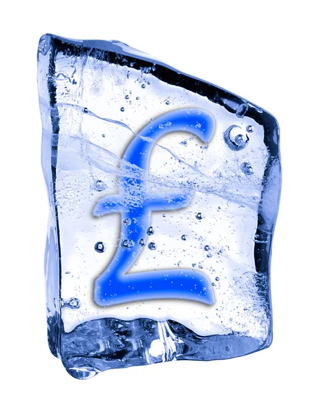 Registrera pund sterling frusen i isen — Stockfoto