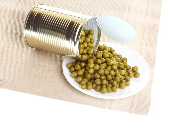 Can with canned, tinned peas, Royalty Free Stock Photos