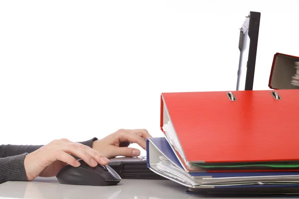Businesswoman mouse computador pen folder - Isolado — Fotografia de Stock