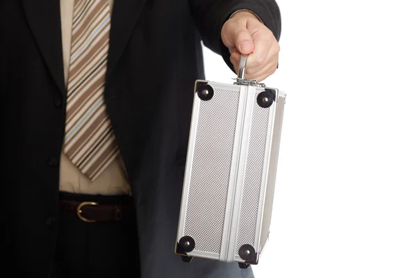 Silver case in hand — Stock Photo, Image