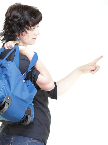 Žena a izolovaná taška přes rameno — Stock fotografie