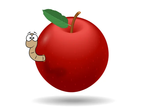 stock vector Red apple with worm