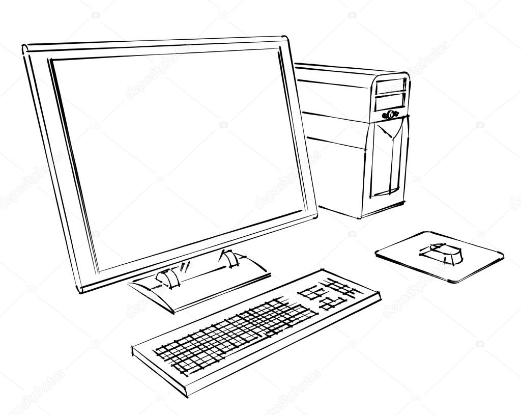 Sketch of a kid using computer | Children sketch, Computer sketch, Computer  drawing