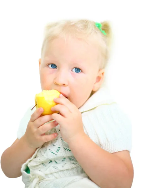 Child girl loves to eat apple — Stock Photo, Image