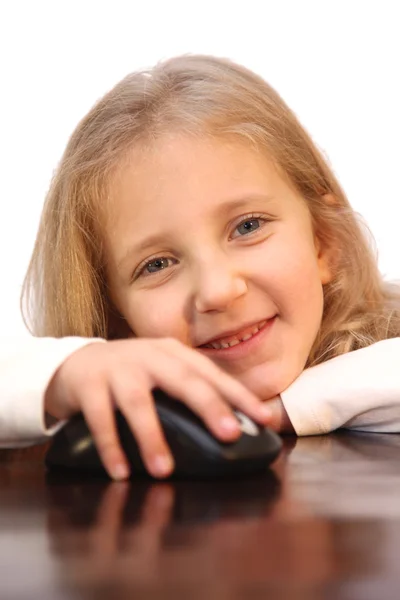 Girl with a computer mouse — Stock Photo, Image