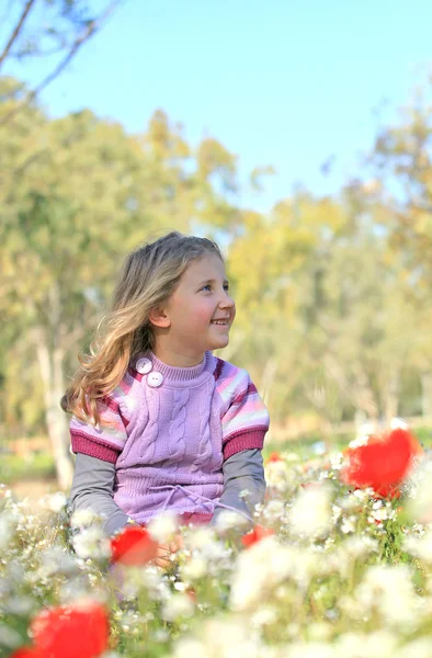 Retrato de uma menina sorridente do lado de fora da natureza — Fotografia de Stock