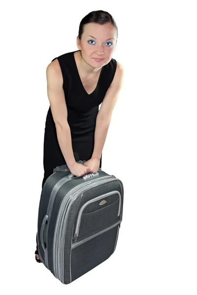 Dívka s kufrem — Stock fotografie