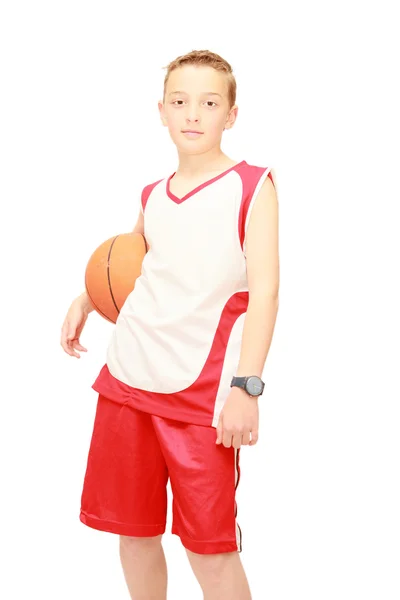 Schoolboy olahragawan dengan basket — Stok Foto