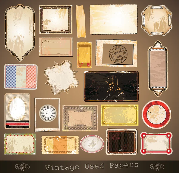Papeles y etiquetas usados vintage — Vector de stock