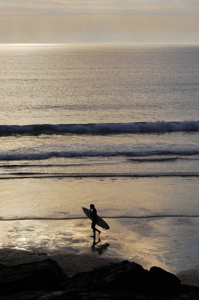 Surfista Sunset Silhouette, Cornwall, Reino Unido . Fotos De Bancos De Imagens